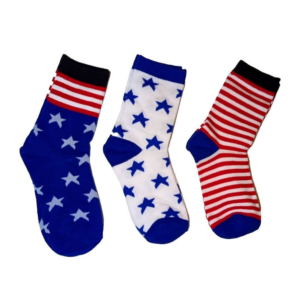 Patriotic 3 Pair Women's Ankle Socks Size 6-8.5 Stars and Stripes Americana NEW